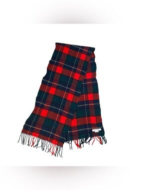 Johnstons of Elgin 100% Lambswool Red Plaid Fringe Made in Scotland Scarf